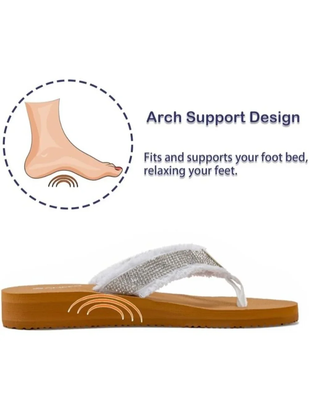 Women's Gemstone White Comfortable Flip Flops Summer Casual Beach Thong Sandals